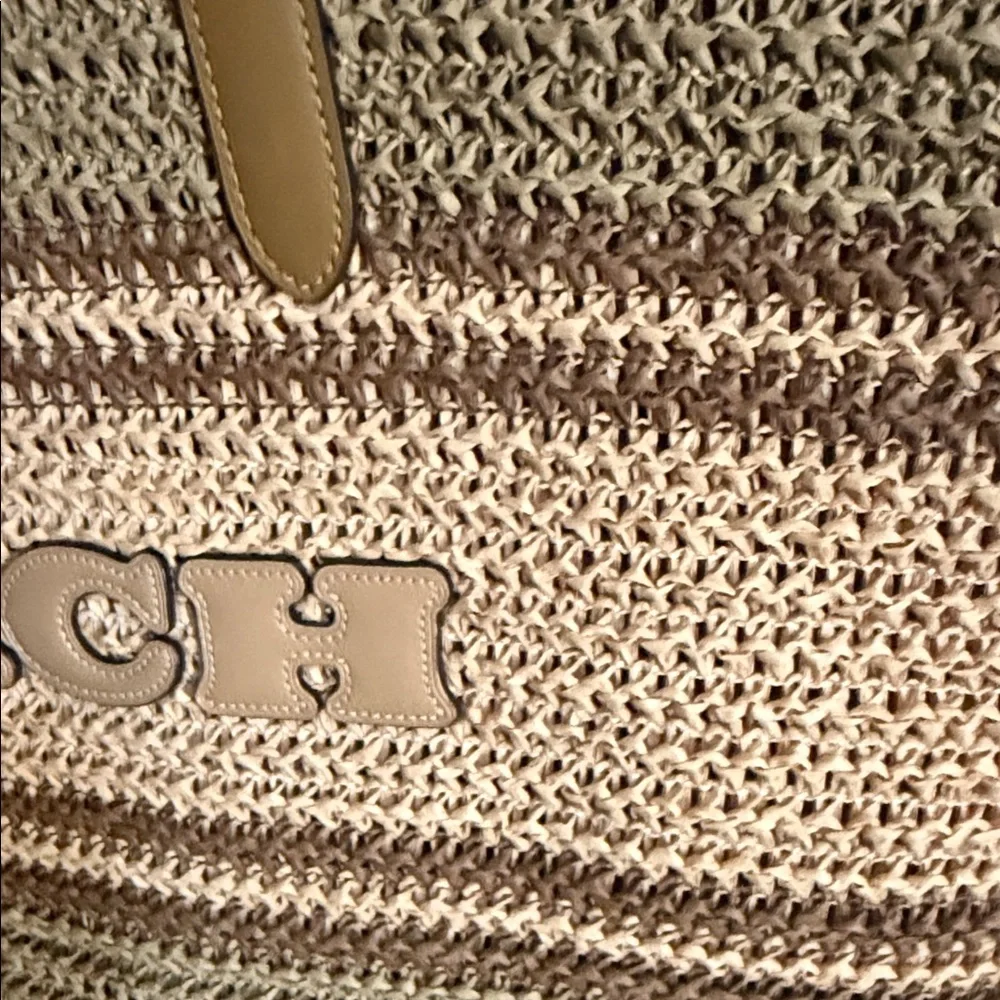 NWT - Coach Woven Tan and Brown Tote - Picture 3 of 3